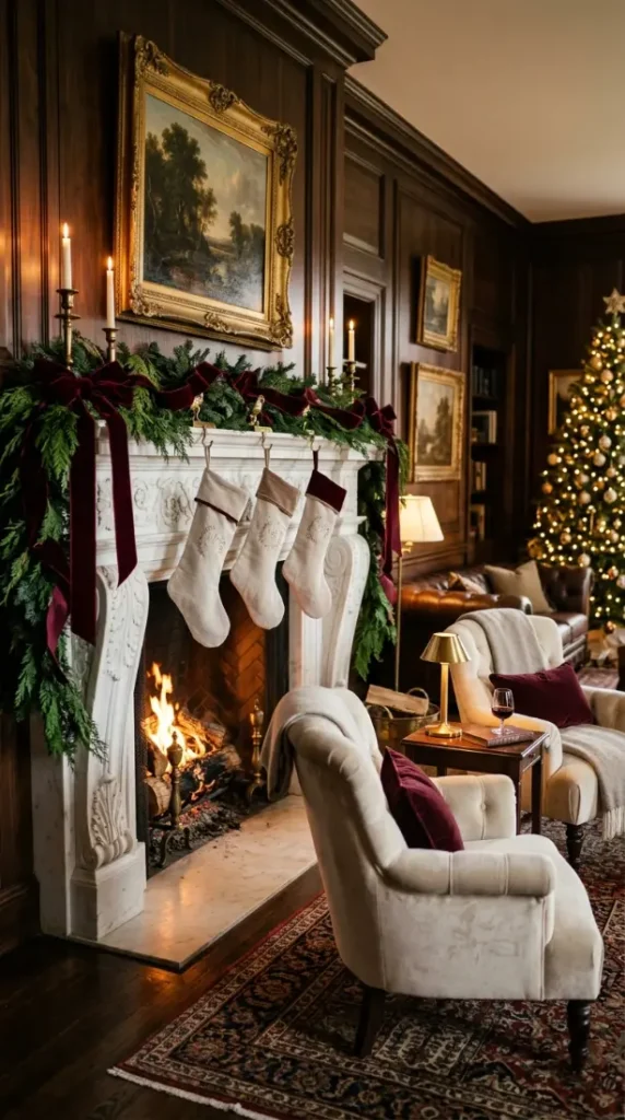 1. Grand Fireplace Garland With Velvet Ribbon