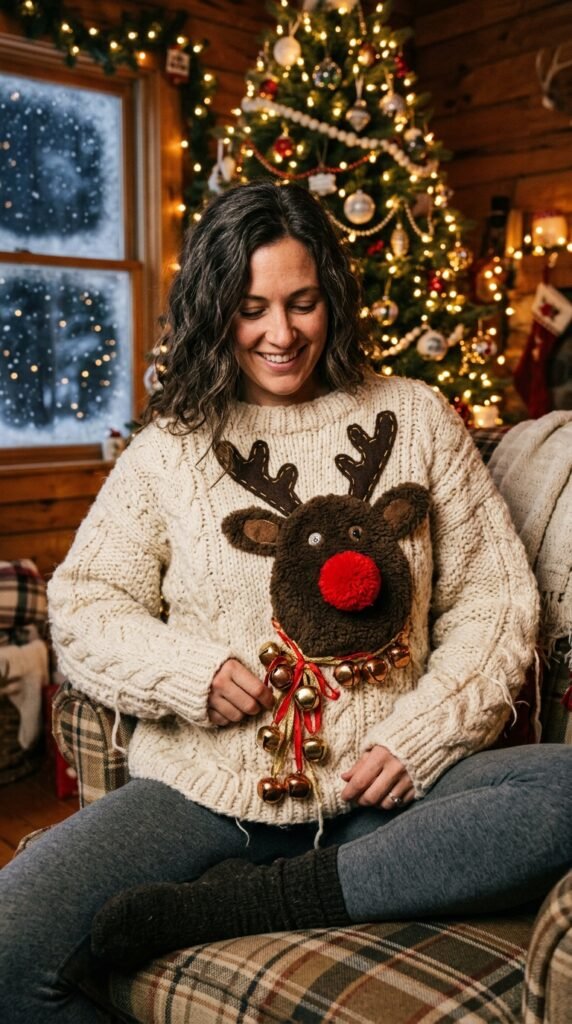 1: Jingle Bell Reindeer Chaos Sweater