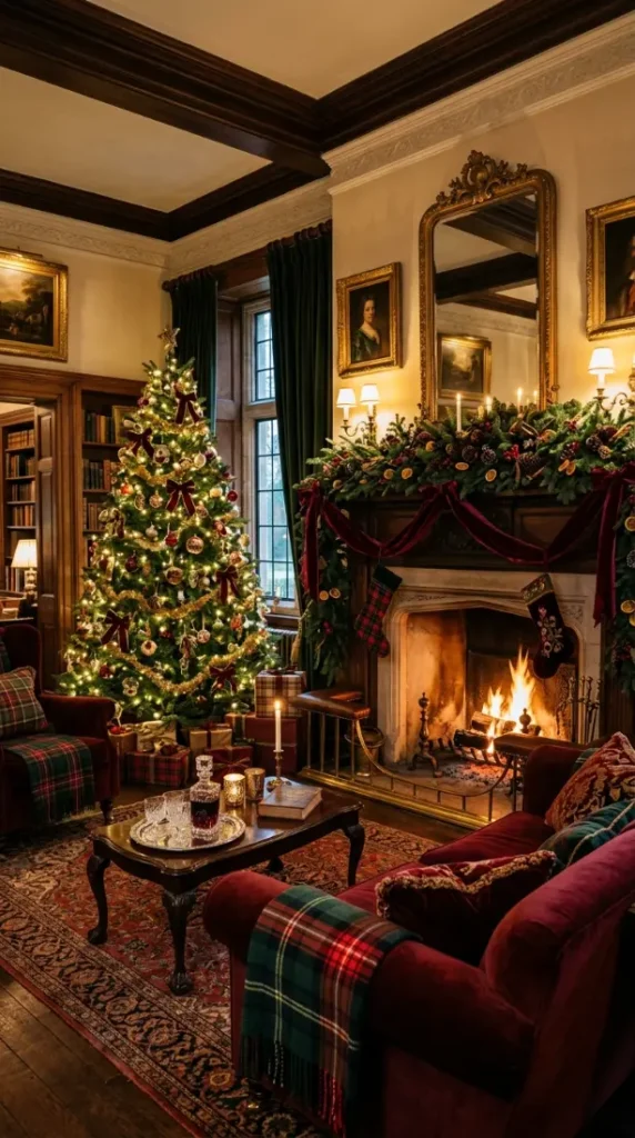 10. Traditional Red And Green Manor Living Room