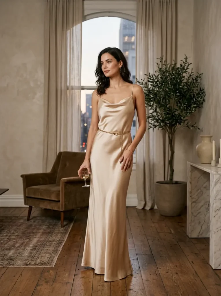 11. Elegant Satin Dress Waist Belt Glow
