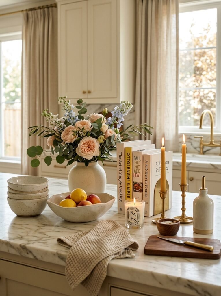14. Marble Countertop Styling with Everyday Elegance