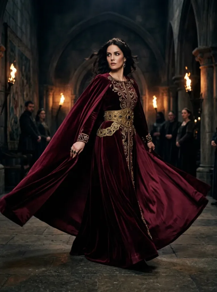 19. Dramatic Cape Belt Royal Elegance