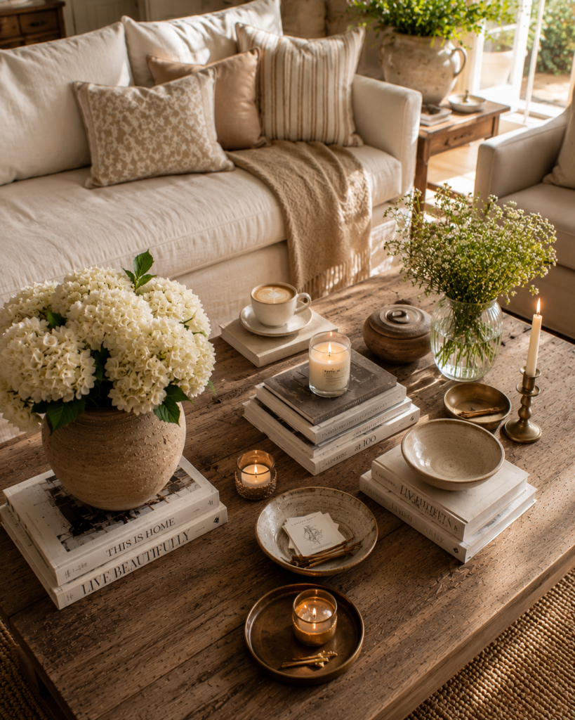 19. Elegant Coffee Table Styling with Collected Charm
