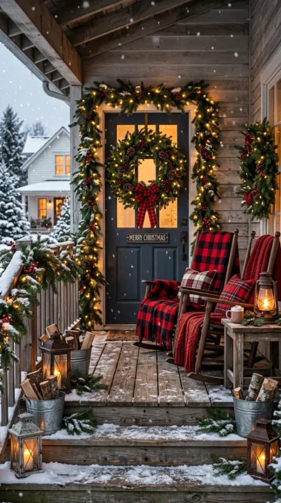 2. Rustic Farmhouse Porch Christmas Styling