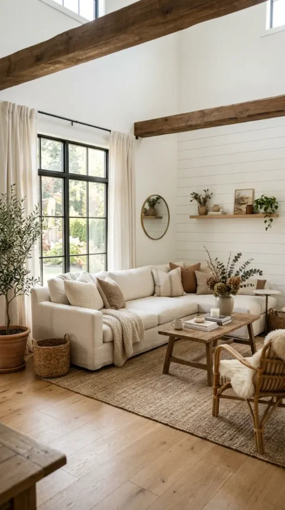 2. Soft Neutral Farmhouse Lounge