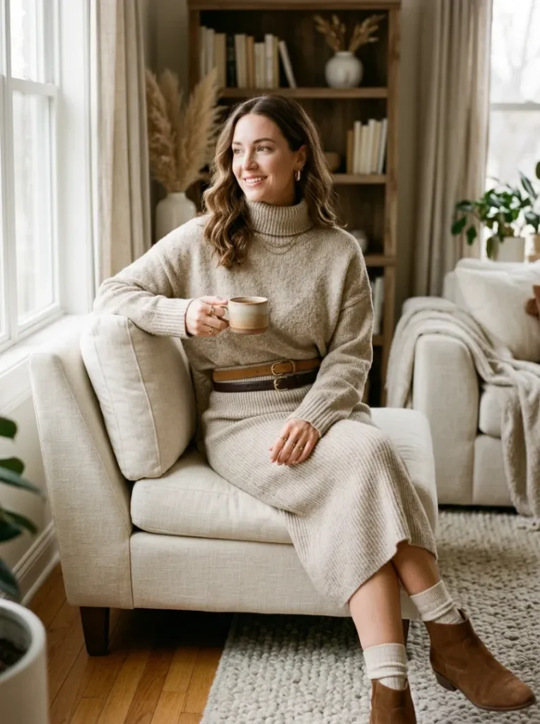 20. Modern Belt Layering Over Knit Co-Ord Set