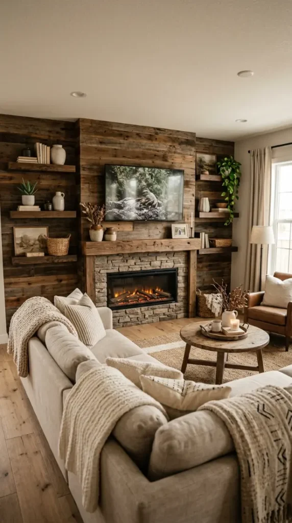 20. Rustic Farmhouse TV Wall Design