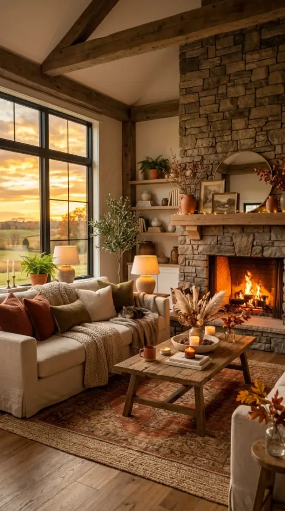 21. Sunset-Inspired Farmhouse Warmth
