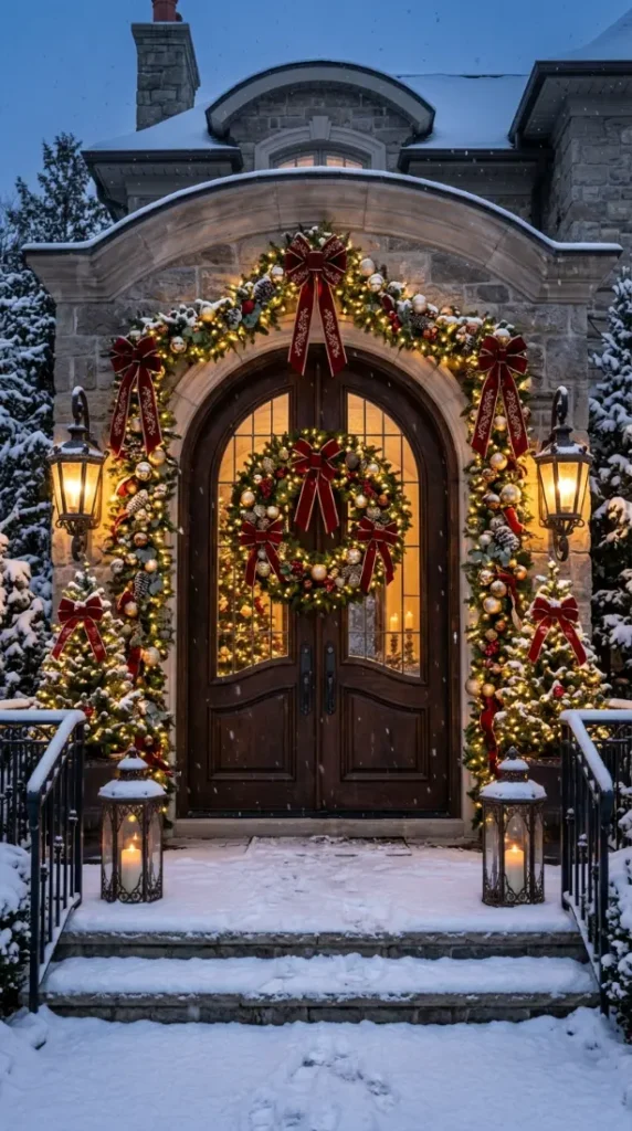 6. Red-and-Gold Luxury Front Door Decor