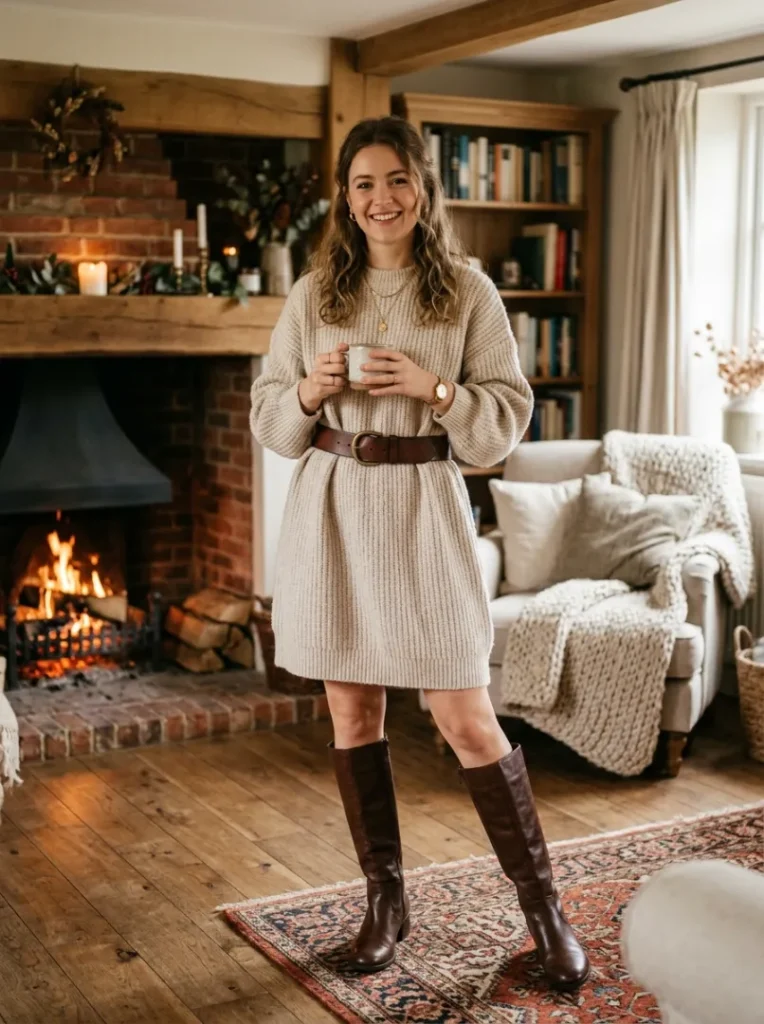 7. Belted Sweater Dress Cozy Chic
