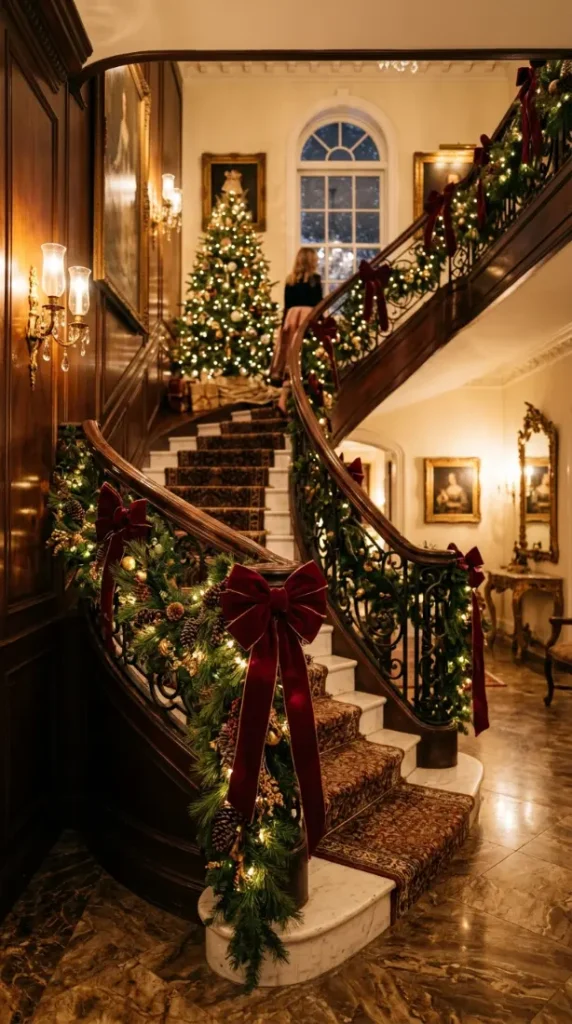 7. Velvet Ribbon Staircase Decor
