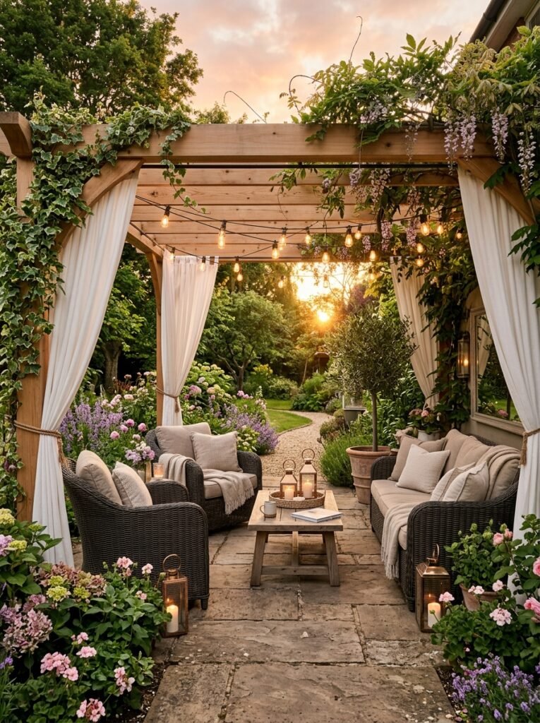  Cozy Wooden Pergola Retreat