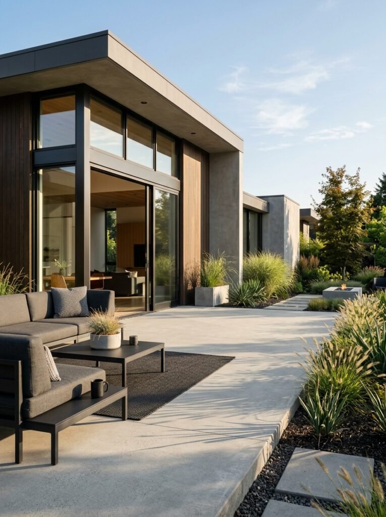 Idea 1: Seamless Monochrome Concrete Patio