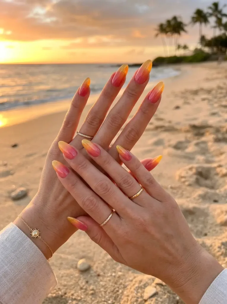 1. Golden Sunset Ombre Nails