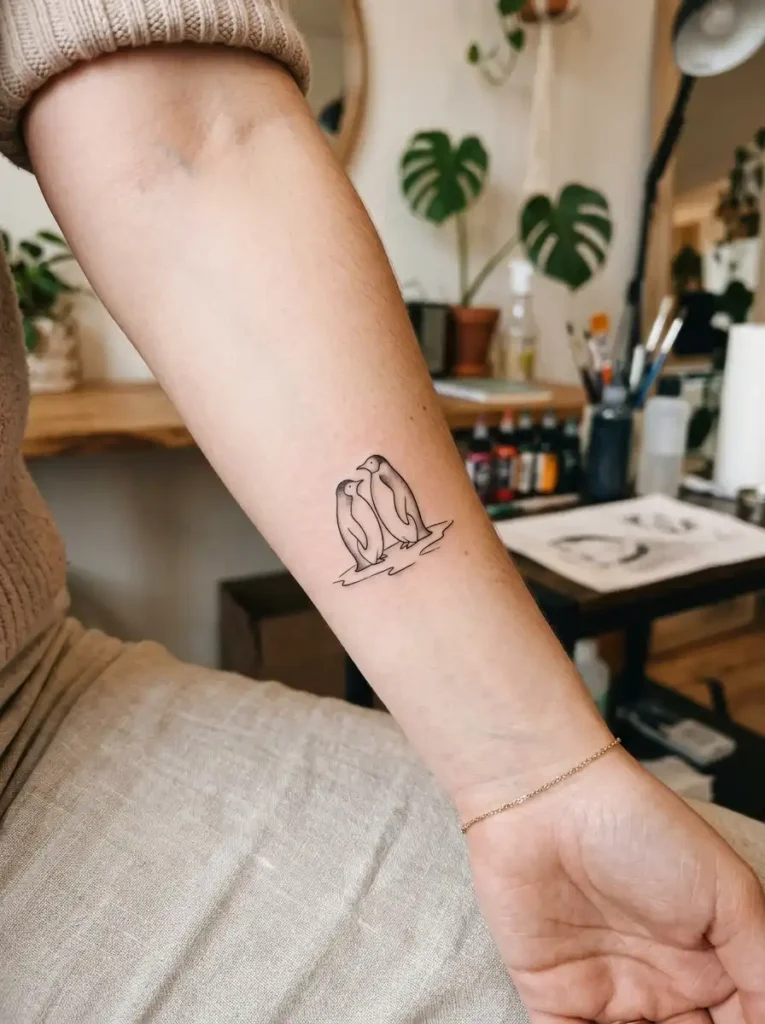 1. Minimalist Penguin Love Tattoo