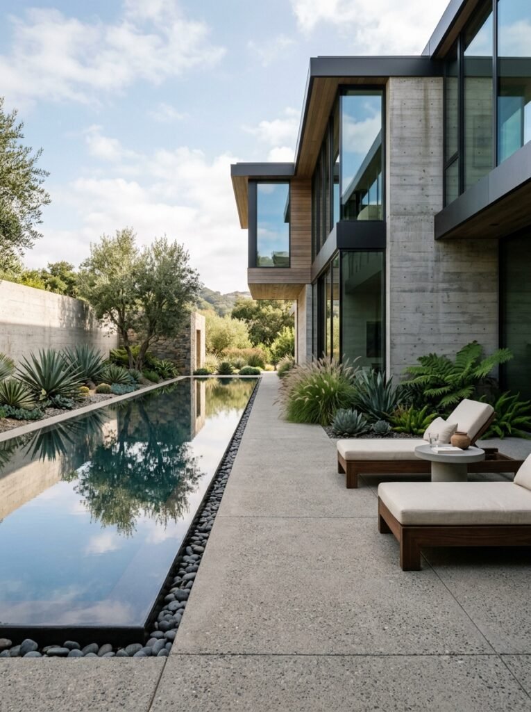 Idea 10: Concrete Patio With Minimalist Pergola