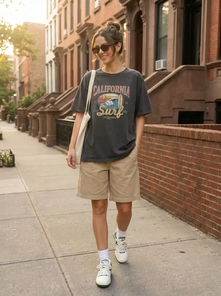 10. Relaxed Graphic Tee and Khaki Bermuda Everyday Look
