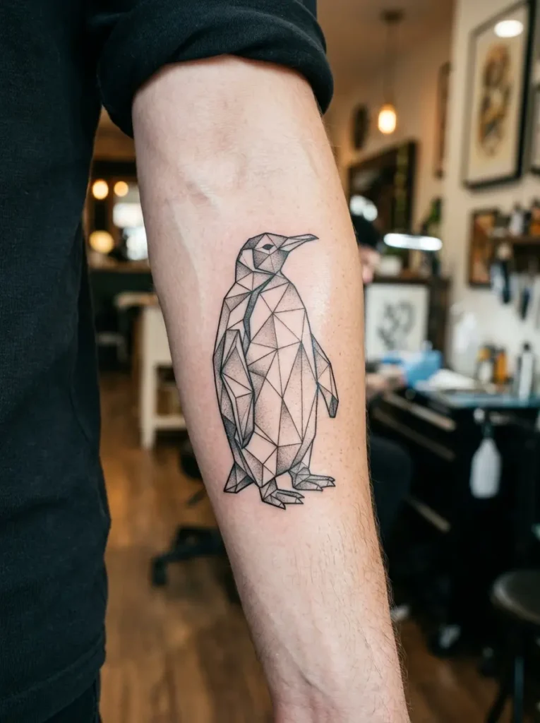 10. Geometric Penguin Tattoo