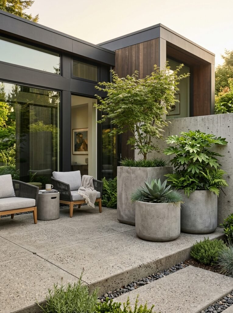 Idea 11: Concrete Patio With Reflecting Water Feature