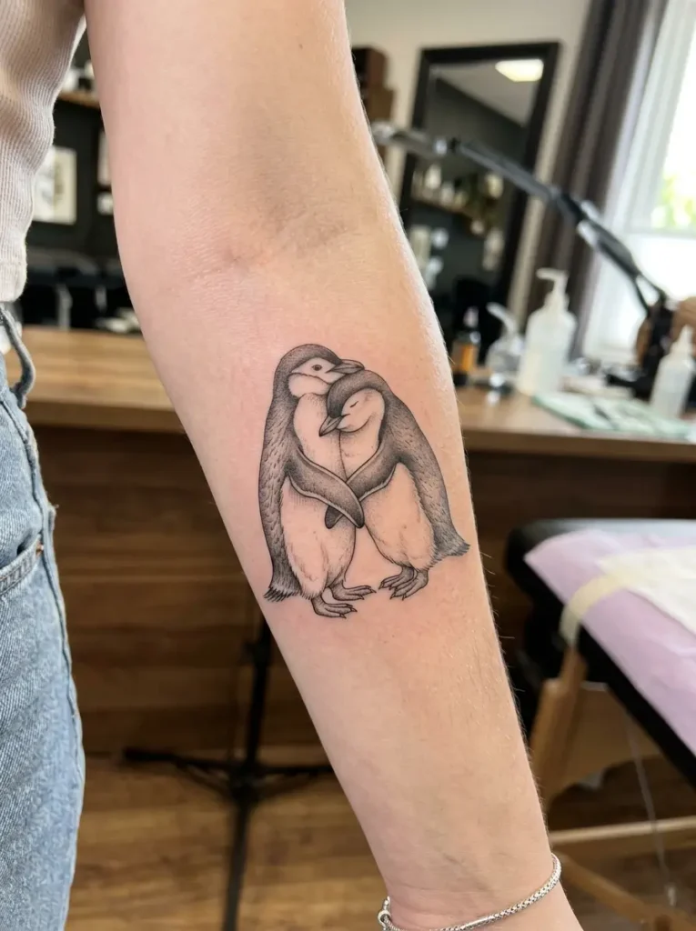 11. Penguin Hug Tattoo