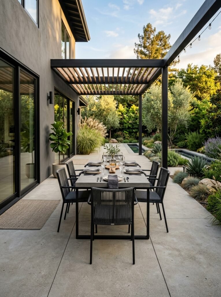 Idea 12: Concrete Patio With Sculptural Planters