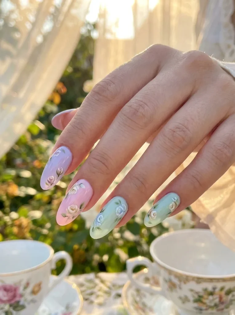 12. Soft Floral Pastel Nails