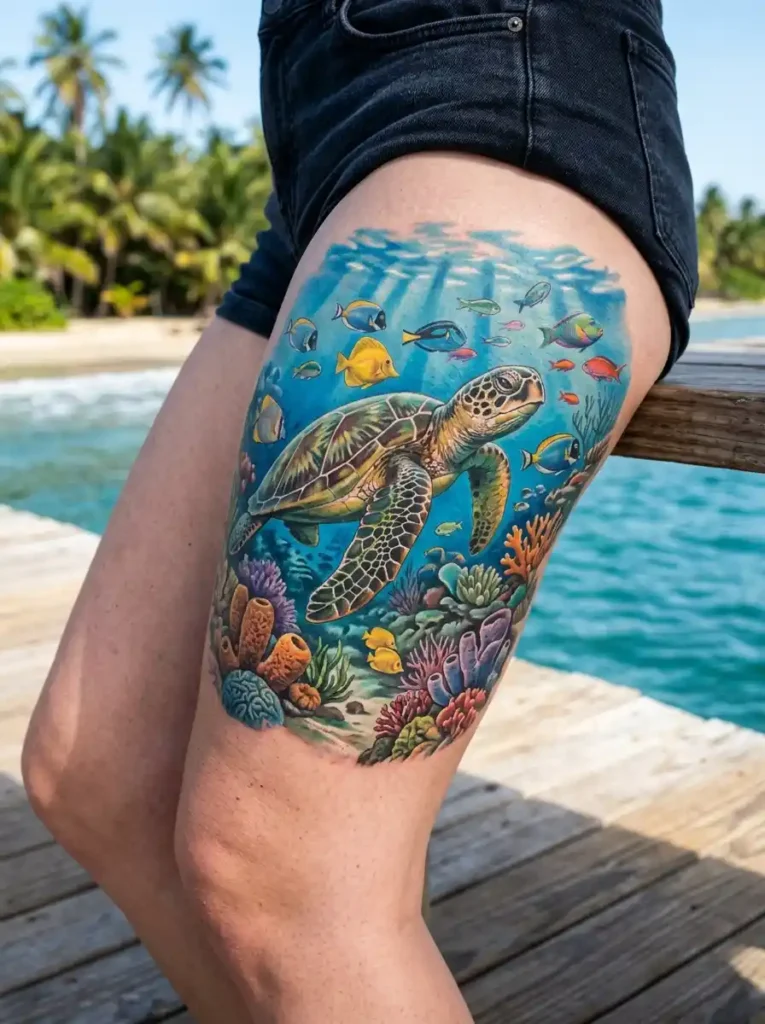 12: Coral Reef Sea Turtle Scene