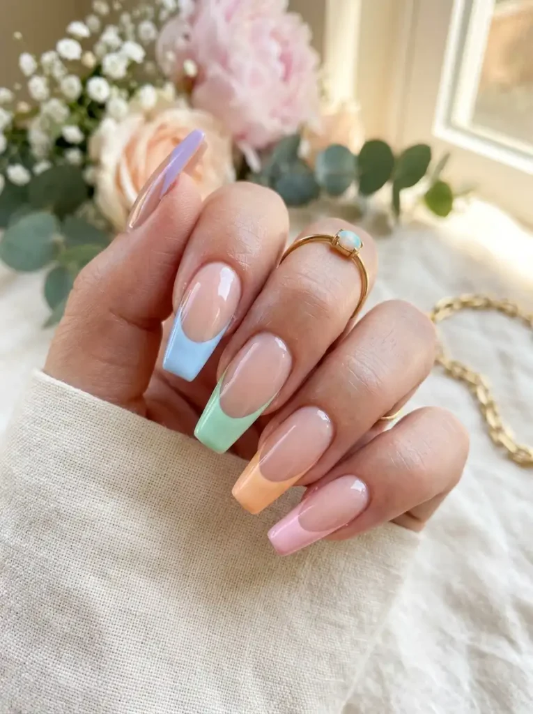 13: Rainbow Pastel French Tips