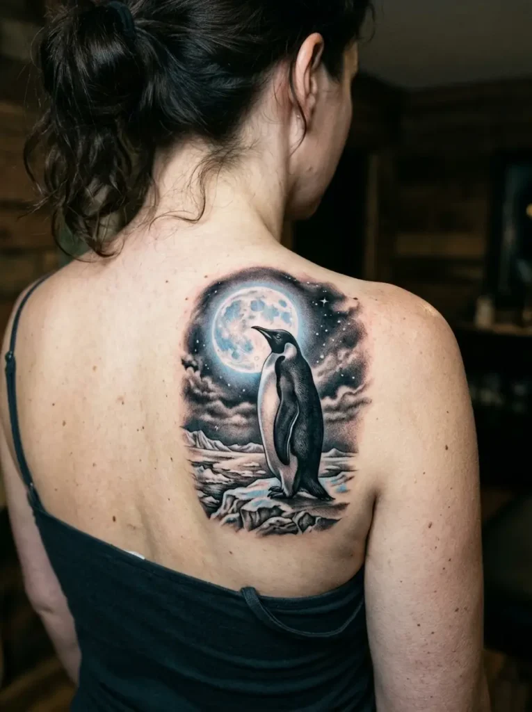 14. Penguin Moonlight Tattoo