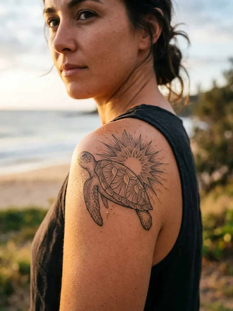14: Sun and Turtle Energy Tattoo