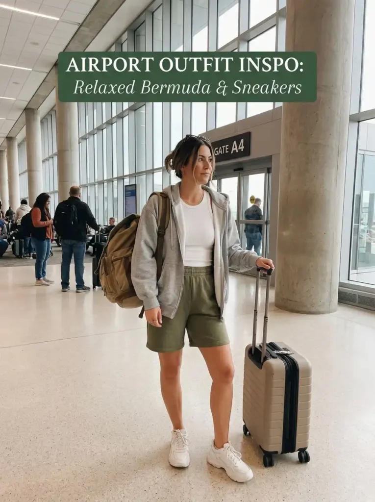 15. Relaxed Sneakers and Bermuda Travel Day Outfit