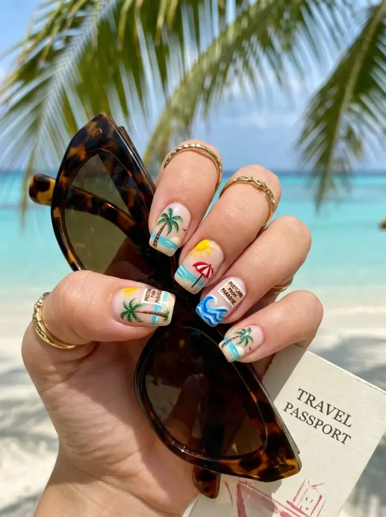 15. Vacation Postcard Inspired Nails