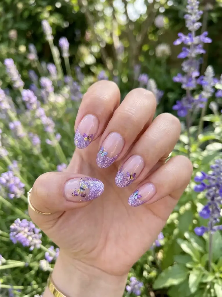 15: Butterfly Glitter French Tips