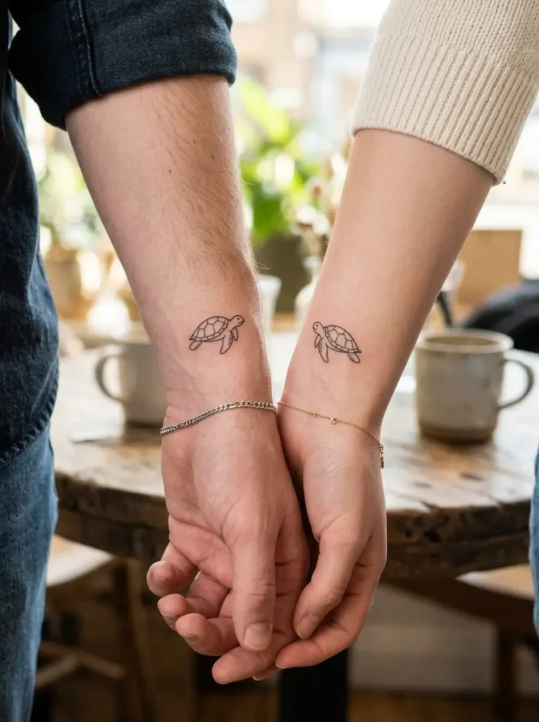 15: Tiny Matching Couple Turtle Tattoo