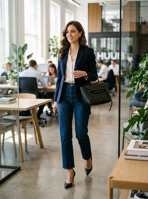 16. Elevated Denim and Blazer Combination
