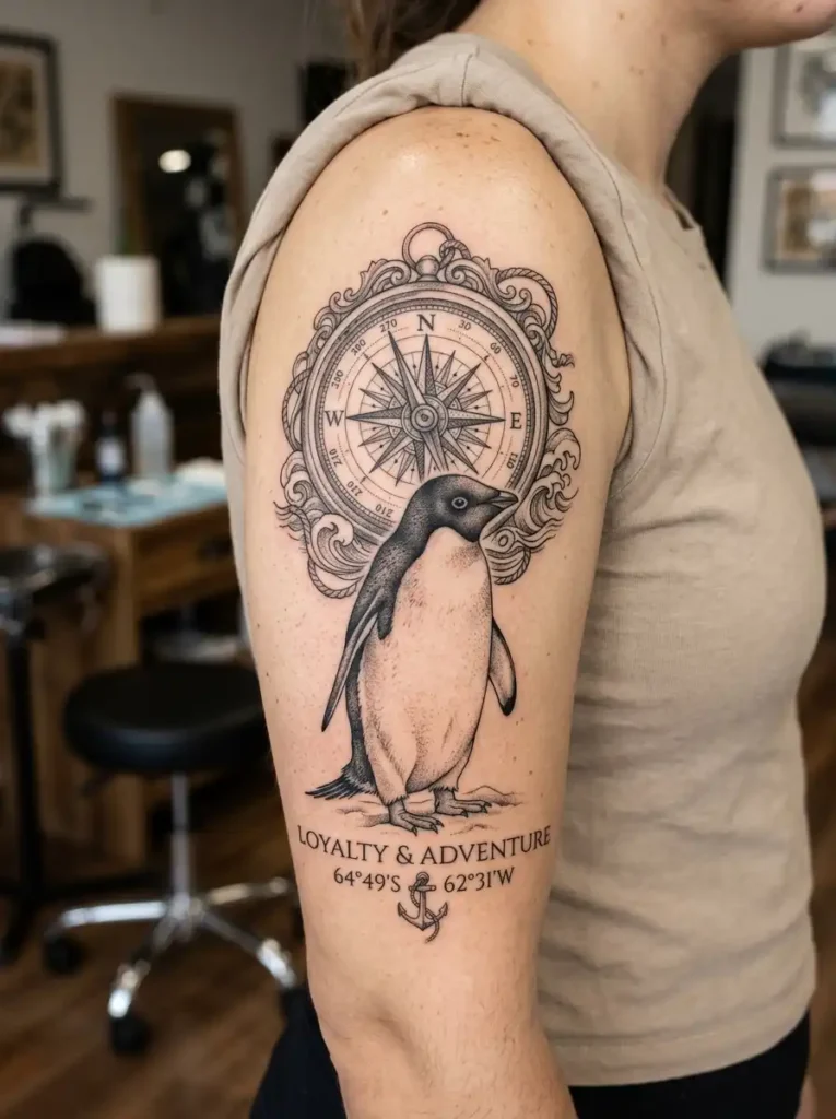 16. Penguin Compass Tattoo