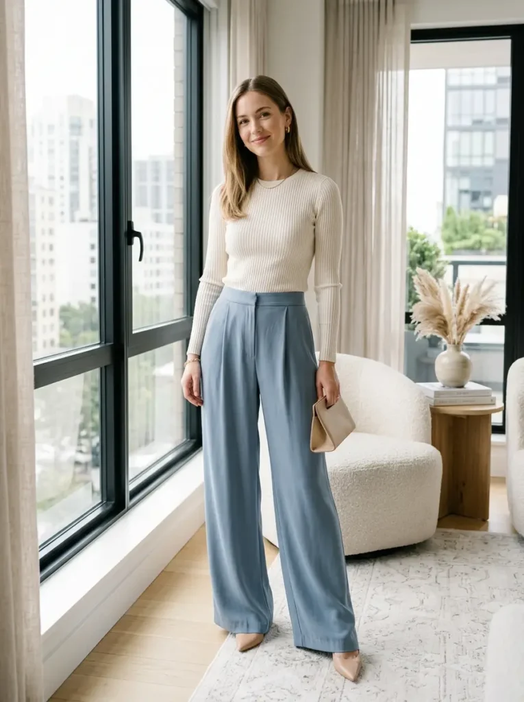 16. Soft Neutral Blue Pants Combination