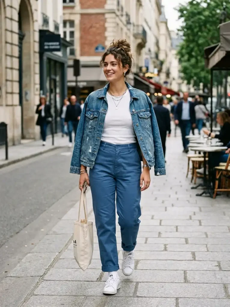 17. Denim Inspired Casual Blue Pants Look