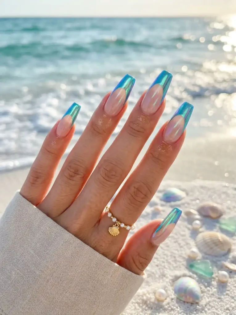 17: Mermaid Chrome French Tips