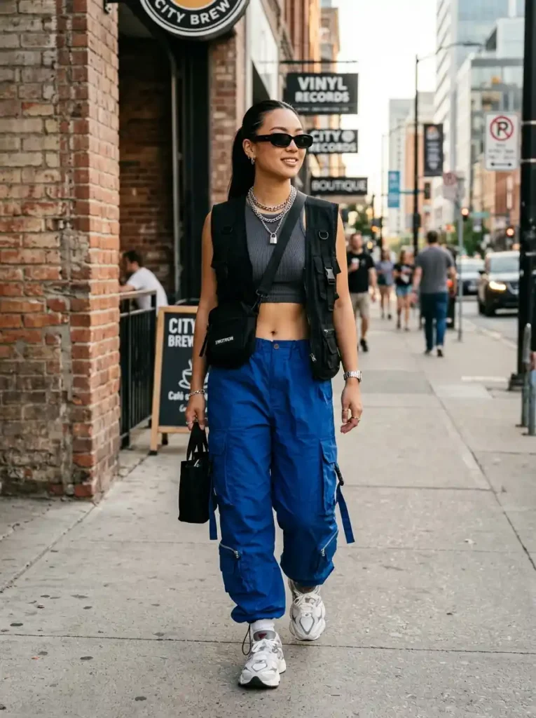 19. Cool Girl Streetwear Blue Pants Outfit