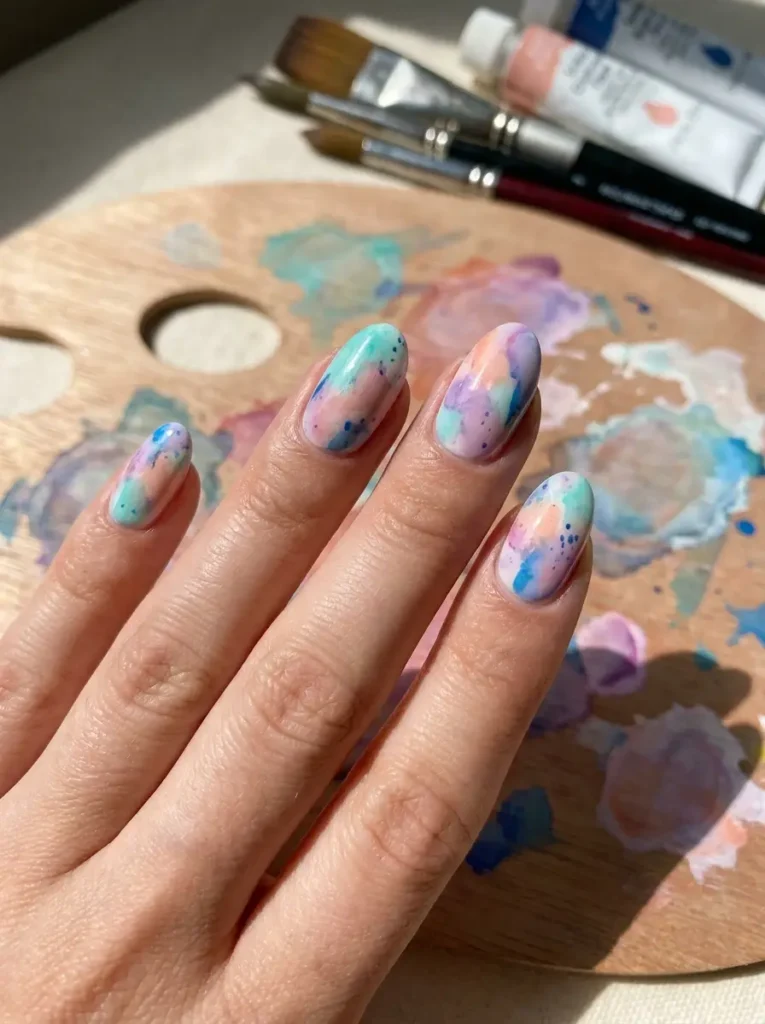 19. Watercolor Artistic Nails