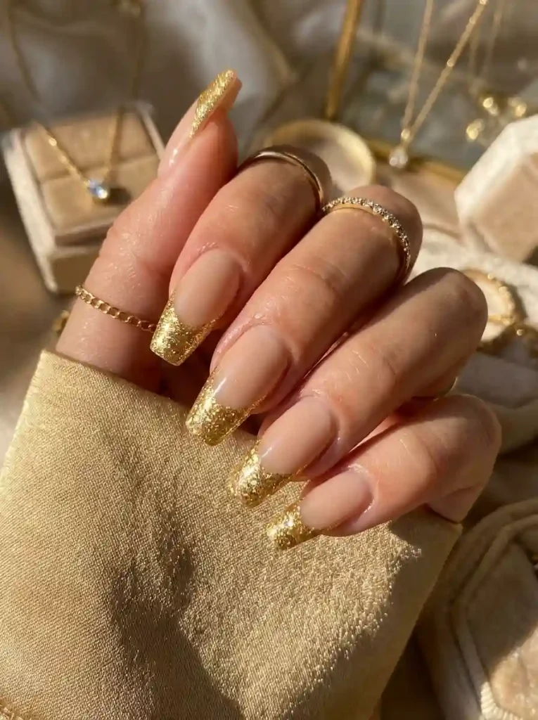 19: Golden Glitter French Tips
