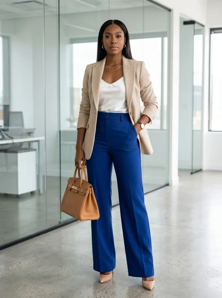 2. Chic Office Blue Pants Combination