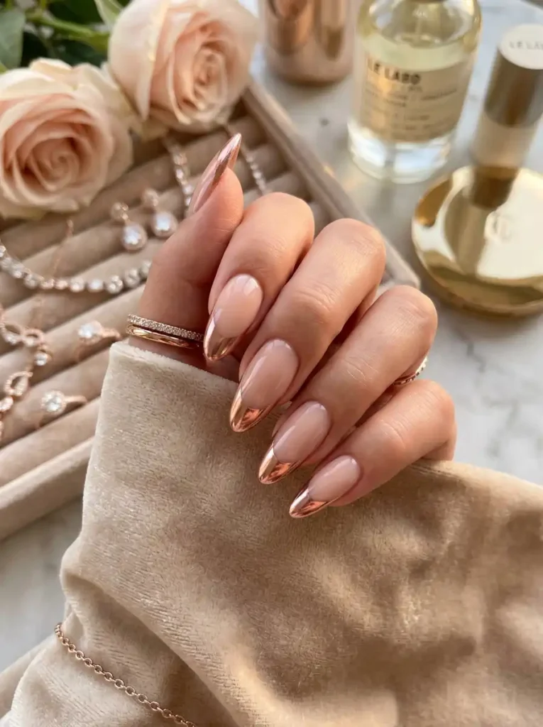 22: Rose Gold Metallic French Tips