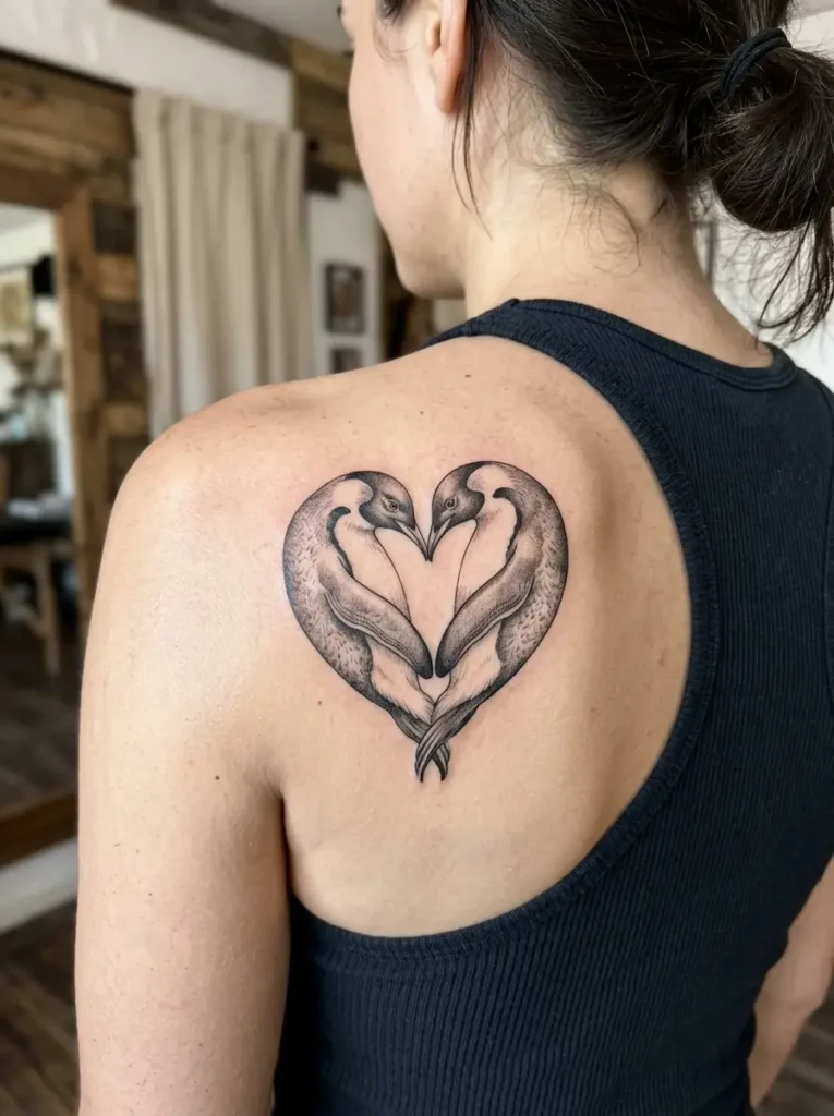 3. Heart-Shaped Penguin Couple Tattoo
