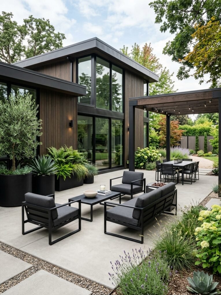 Idea 4: Minimalist Patio With Black Accents