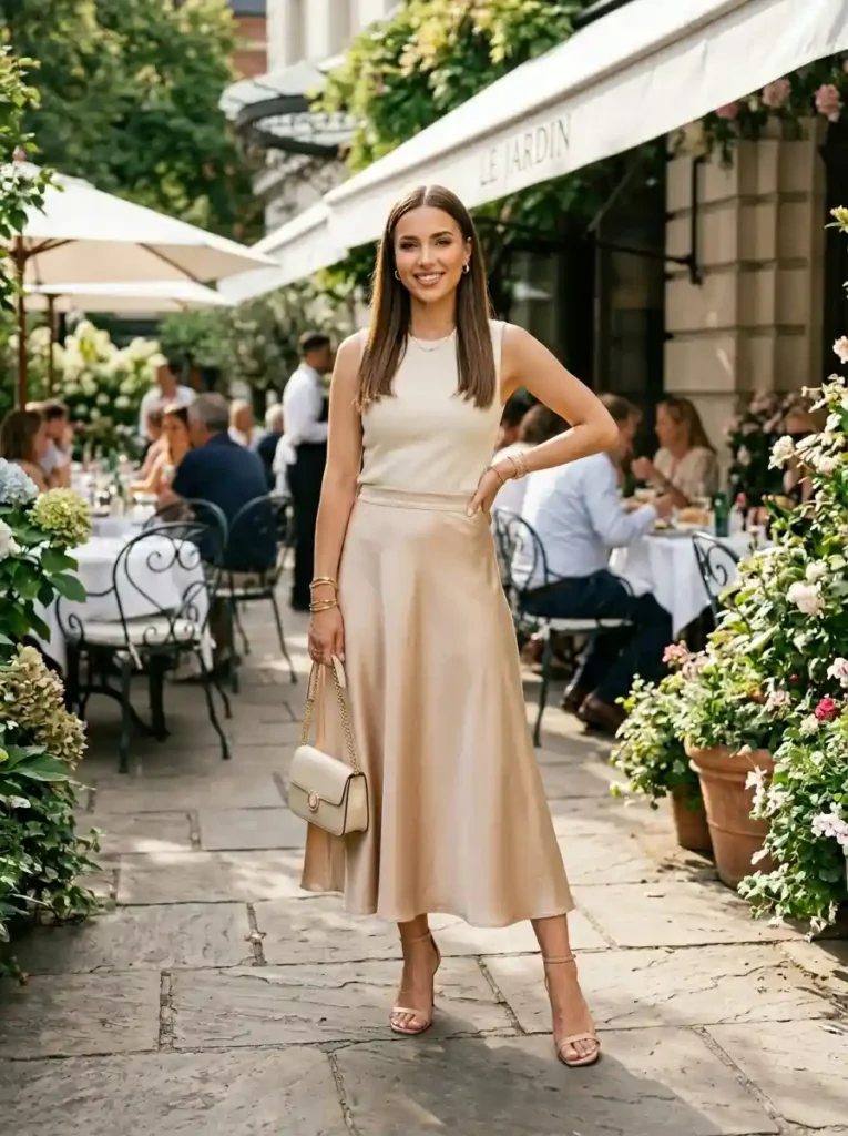 4. Elegant Satin Skirt Outfit
