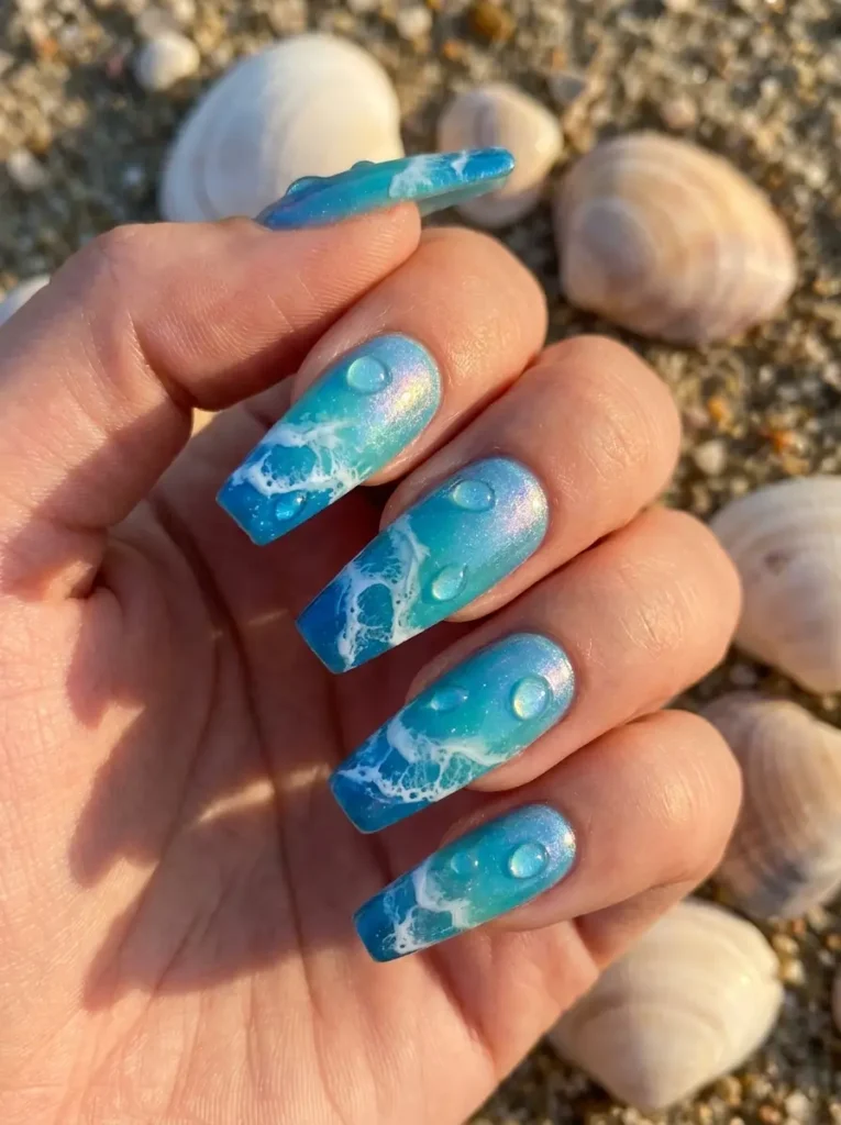 4. Ocean Blue Wave Nails