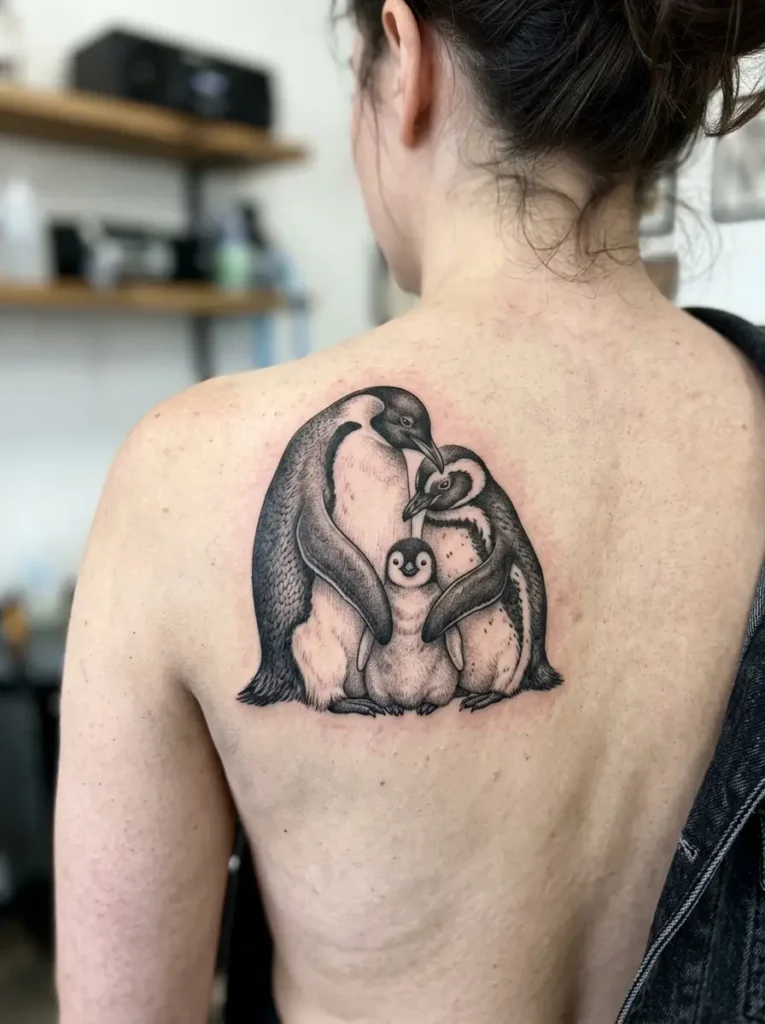 5. Penguin Family Bond Tattoo