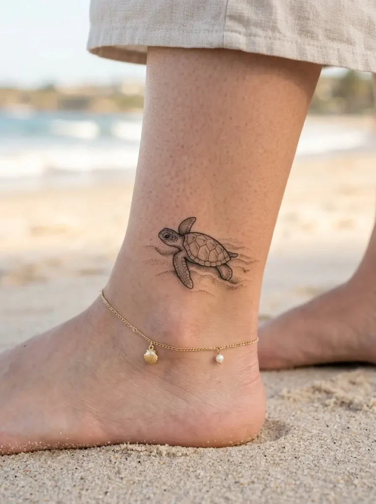 5: Tiny Baby Turtle Ankle Tattoo